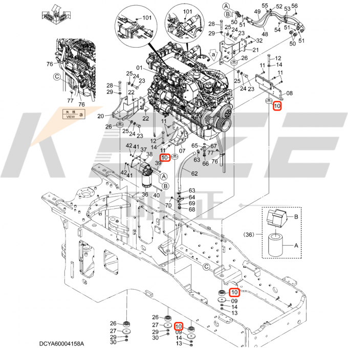 KBZE 4622543 ISUZU 6HK1 ENGINE MOUNTING RUBBER REPLACE FOR AX330-3 ZAX350-3