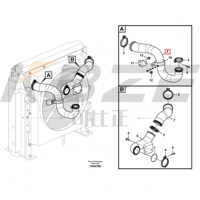 KBZE VOLVO EC200B EC210B EXCAVATOR VOE14661157 14661157 RADIATOR HOSE ...